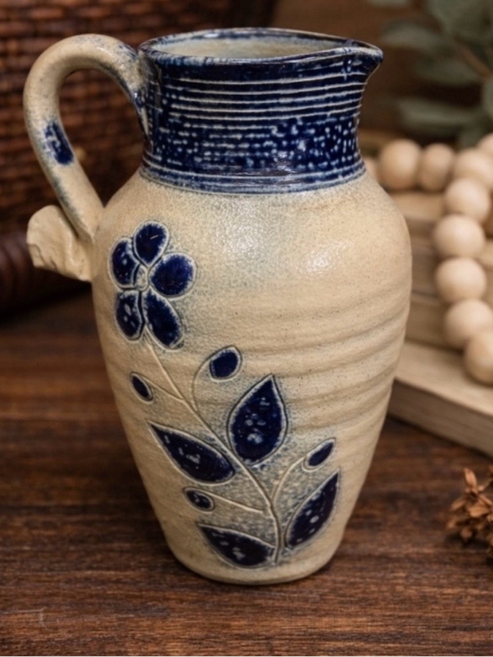 J.E. Maloney Artisan Bud Vase 🌿 Salt Glaze Stoneware Blue Floral Studio Pottery